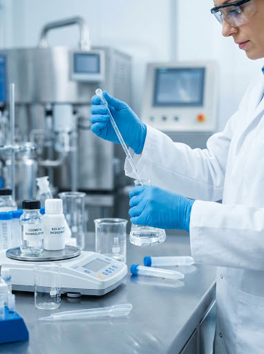 Professional technician working on chemical formulation
